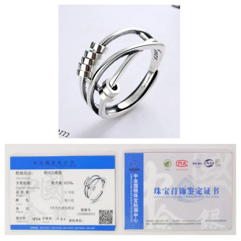 

Fidget Peace Anxiety Ring Sterling Silver Bead Ring Spinner Band for Stress Reliever Adjustable
