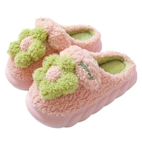 thick sole cute flower pattern house girls fur slippers winter keep warm plush bedroom ladies cotton shoes home fluffy slippers