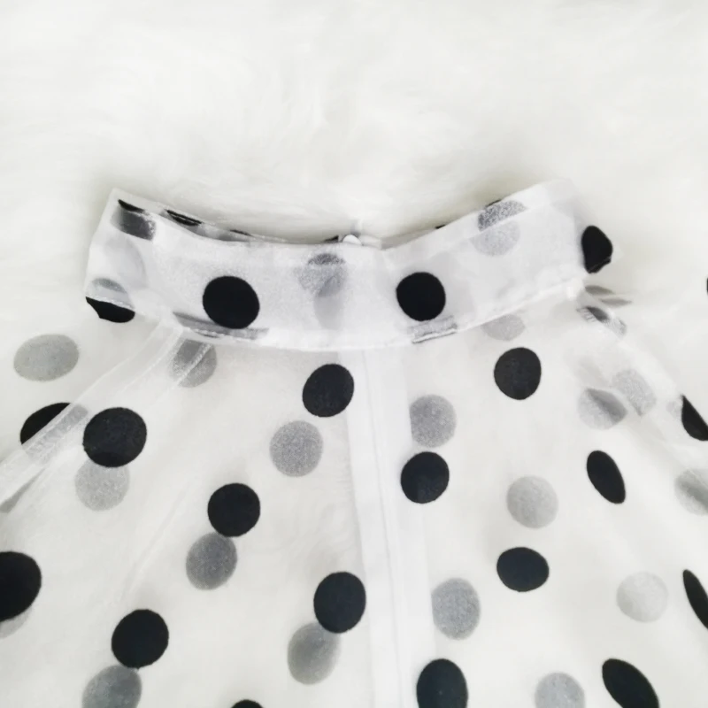 

White Blouses Polka Dot Peplum See Through Sexy Thin Transparent Half Flare Sleeves Waist Belt Tops Shirt Women's Fashion Bluas