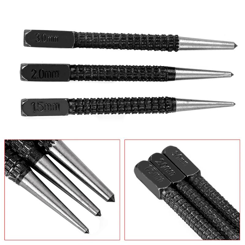 

3pcs Carbon Steel Center Punch Set For Alloy Wood Metal Marking Tool Marker DIY