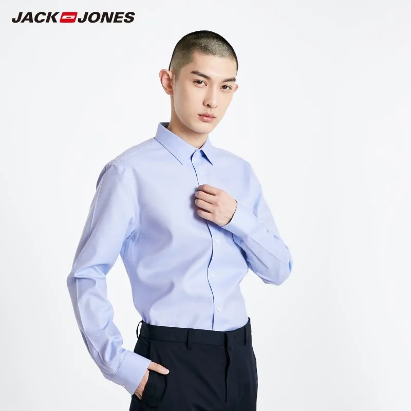 JackJones Men's 100% Cotton Straight Fit Basic Pure Color Pointed Collar Long-sleeved Shirt 219105567 | Мужская одежда