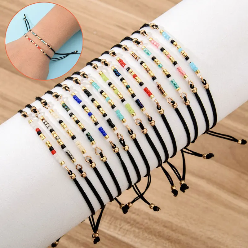 

Boho Rice Beads Bracelet Glass Crystal Bracelets For Women Handmade Woven Wrist Belt Thin Rope Chain Jewelry Gifts for Friends