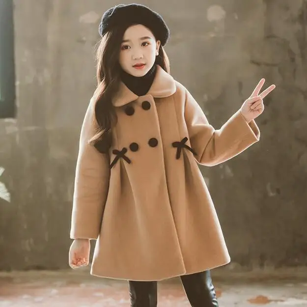 Осеннее шерстяное пальто для девочек от 3 до 12 лет Детская куртка одежда Милая