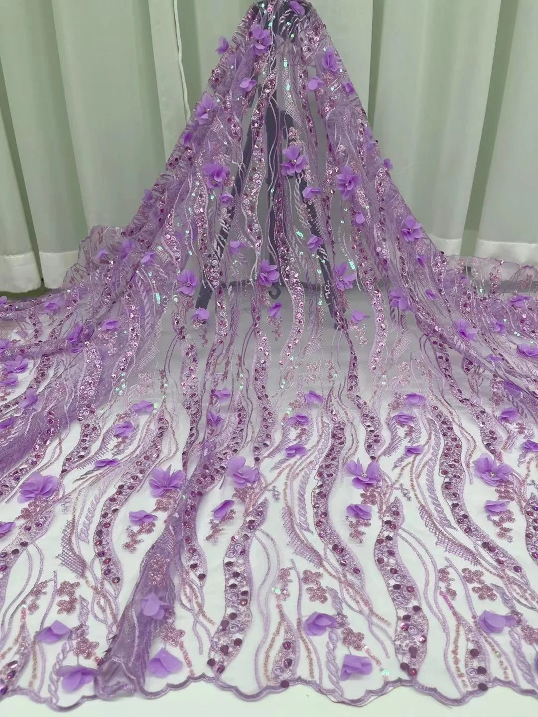 

(5yards/pc) Graceful 3D flowers appliqued French net lace with stones and sequins embroidery African party tulle lace FJY384