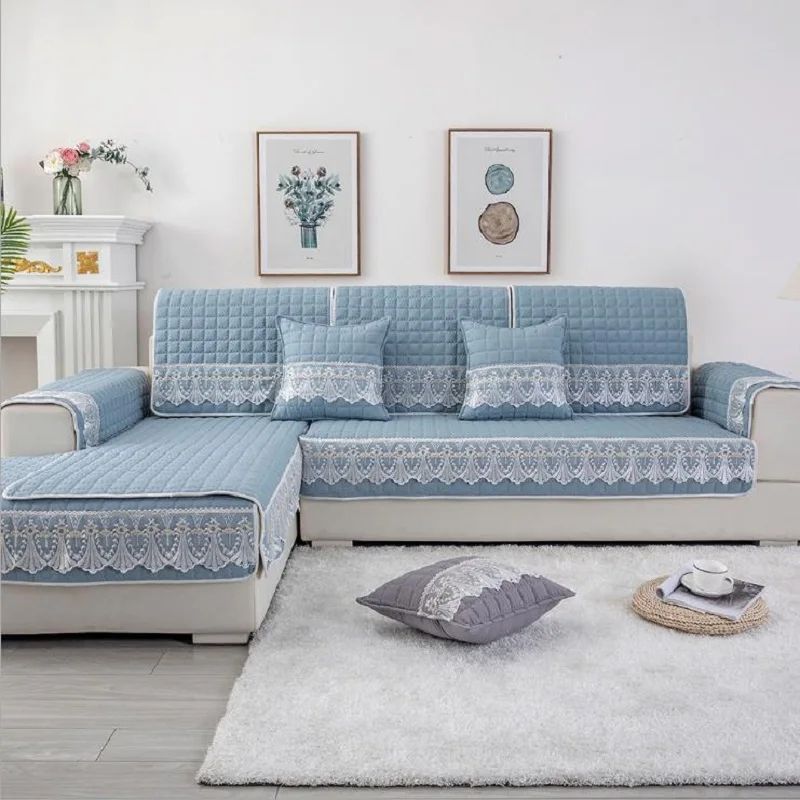 Солидный дизайн пледа для дивана из хлопка с кружевом для домашних животных, детей и защиты мебели, устойчивый к стирке, съемные чехлы для подлокотников.
