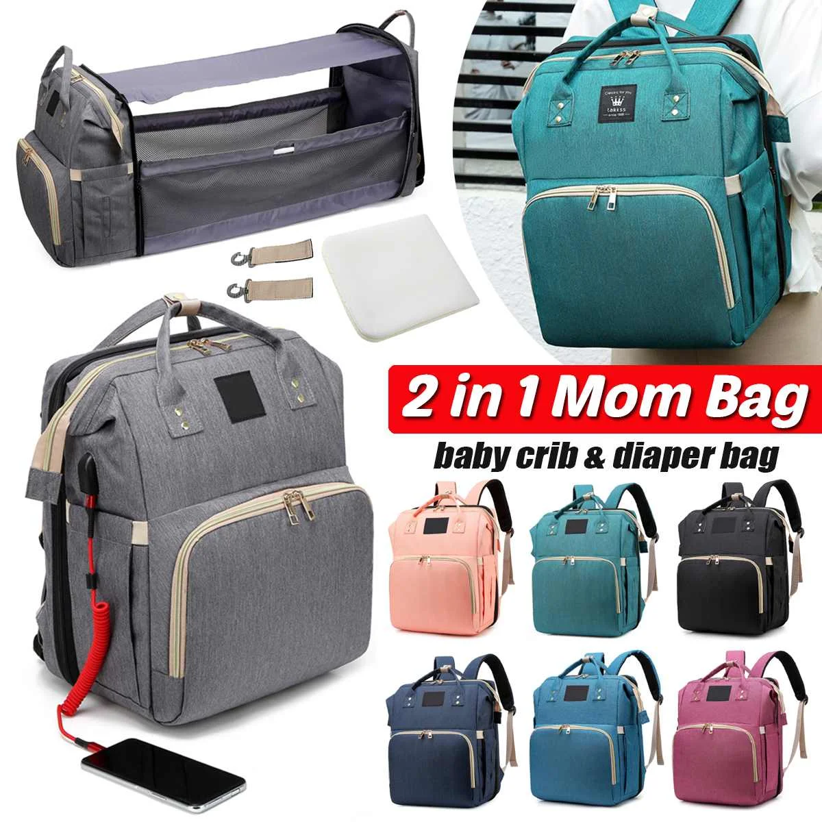 

Nappy Backpack Bag Mom Large Capacity Stroller Bag Diaper Bag Waterproof Multi-function Nursing Bag For Baby Care Outdoor Travel