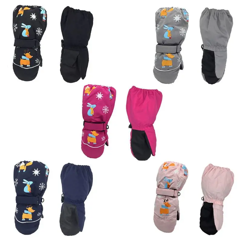 

Winter New Children Print Cartoon Deer Rabbit Thickening Ski Gloves Kids Windproof Waterproof Non-slip Long-sleeved Mittens