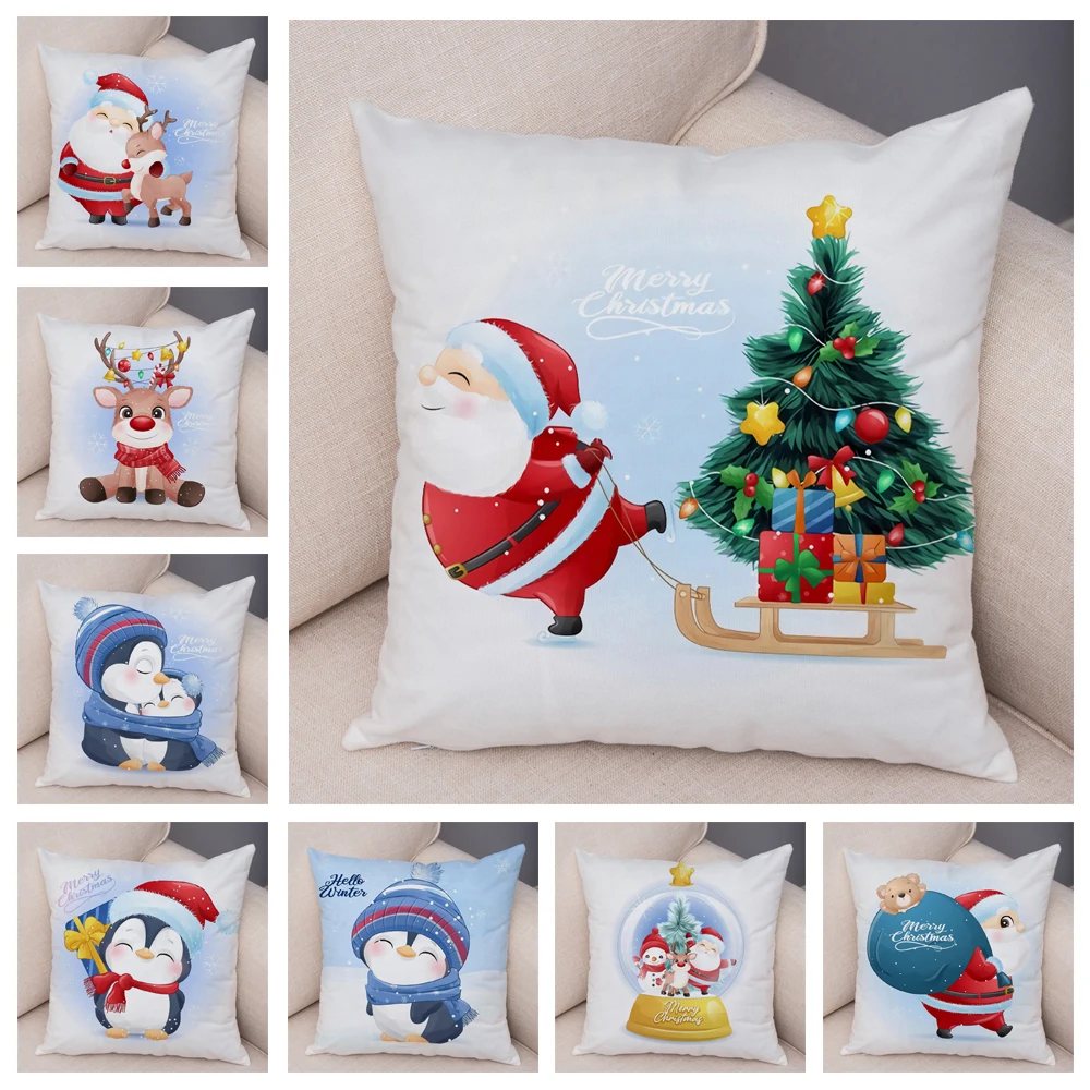 

Cartoon Santa Claus Pillow Case for Sofa Children Room Decor Merry Christmas Penguin Deer Cushion Cover 45x45cm Plush Pillowcase