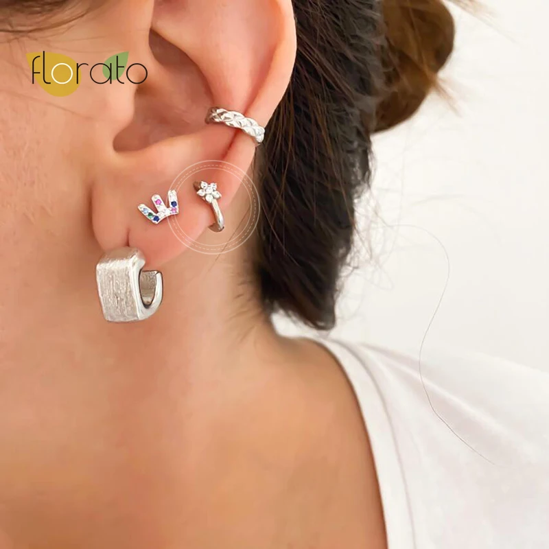 

Bohemia Snowflake Zircon Crystal Hoop Earrings For Women Purple White Flower Earrings Cartilage 925 Sterling Silver Jewelry