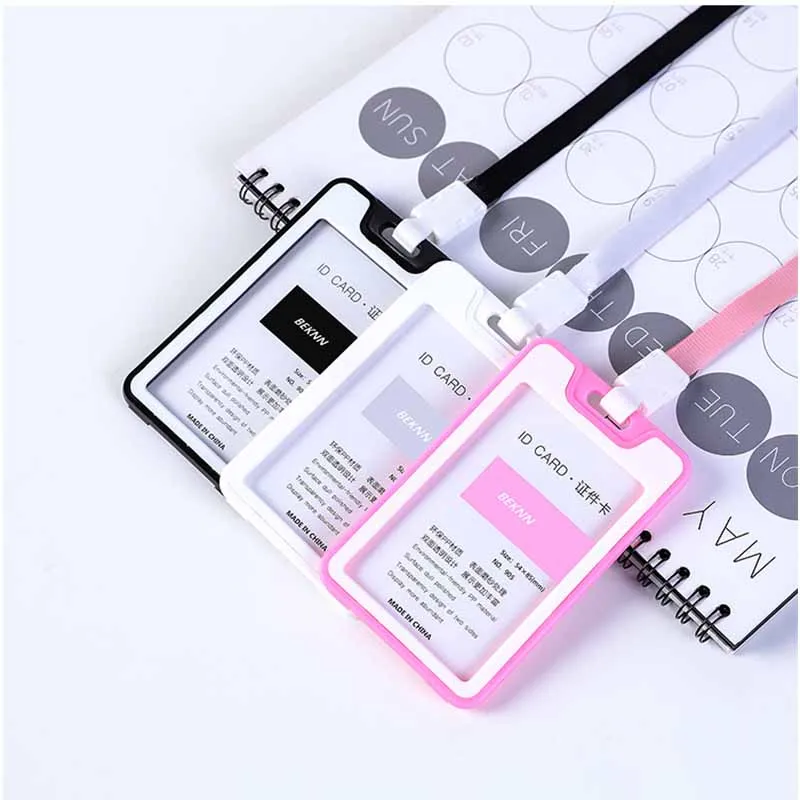 

Bus Card Sleeve with Lanyard Cards Slots Double-sided Staff Work Card Cover Pass Access Card Holder Name Badge Holder ID Tag