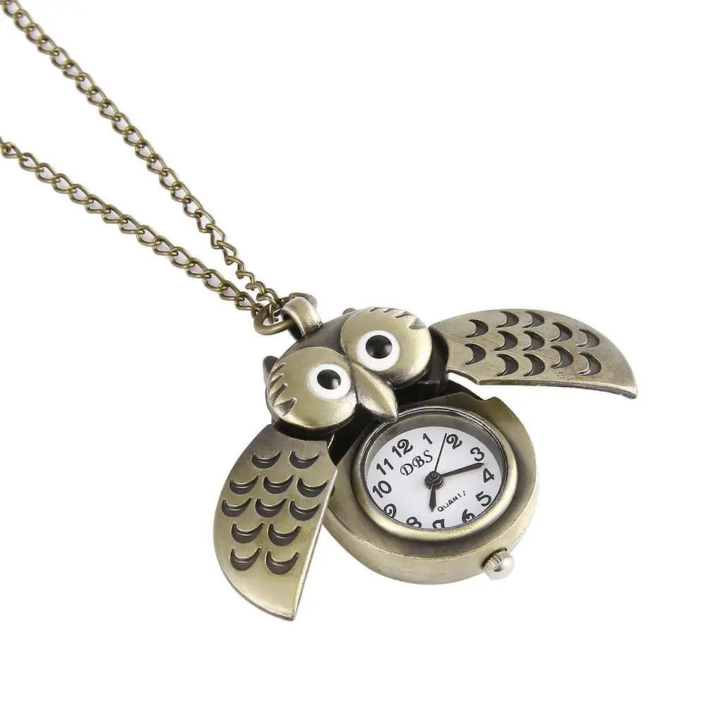 Stylish Cartoon Retro Bronze Owl Pocket Watch Sweater Chain Necklace Slide relogio de bolsob Unisex Kids Gift | Наручные часы