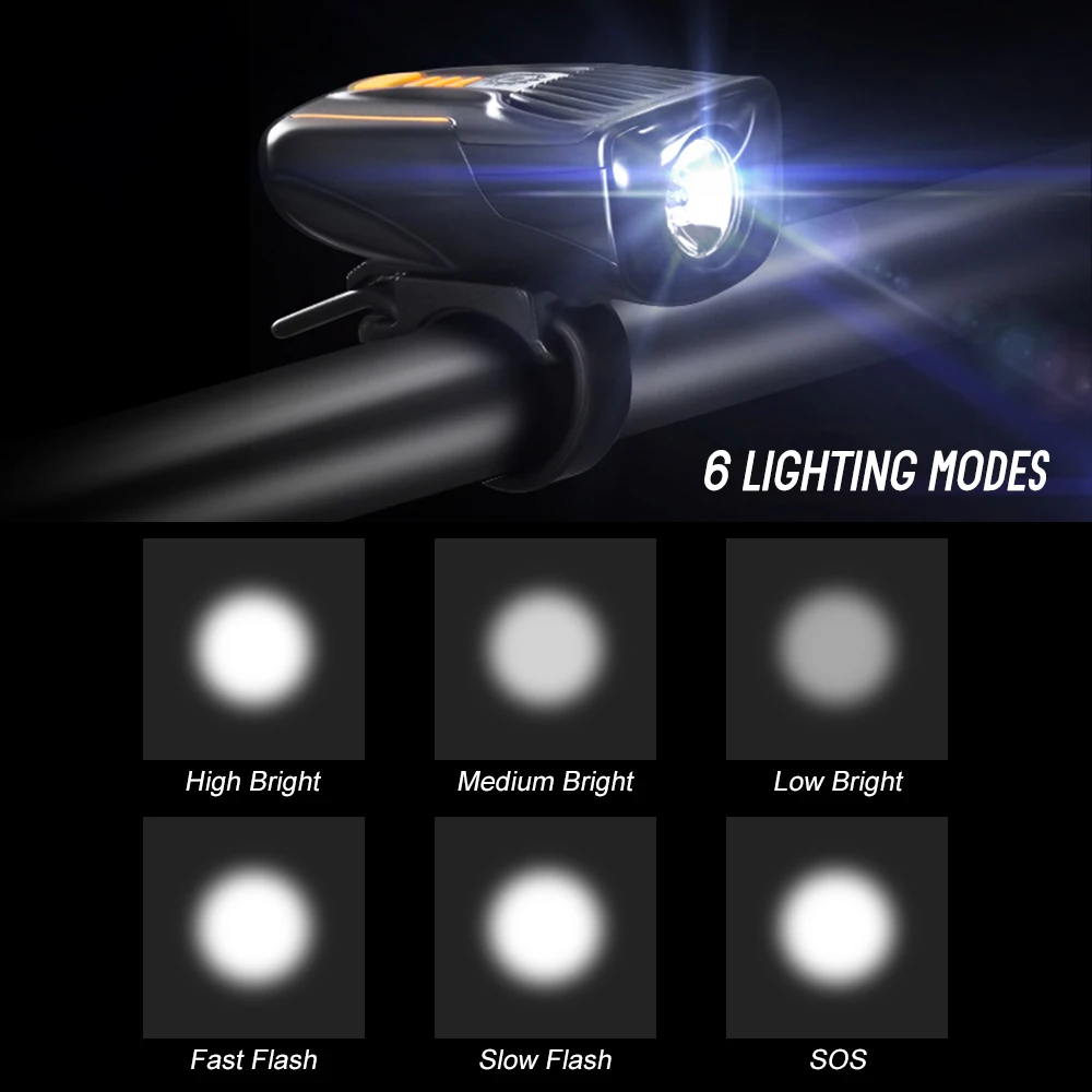

Bicycle Light Front LED Rechargeable 6 Lighting Modes Mountain Bike Light Waterproof Flashlight Bicycle Safety Warning Light