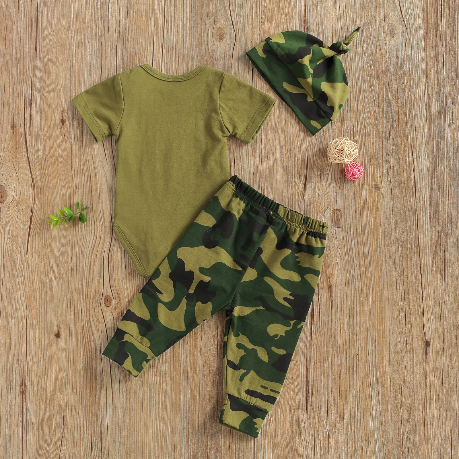 

0-18M Infant Baby Boy 3pcs Clothing Romper Letter Print Short Sleeve Triangle Playsuit+Camouflage Long Pants+Hat for Summer 2021