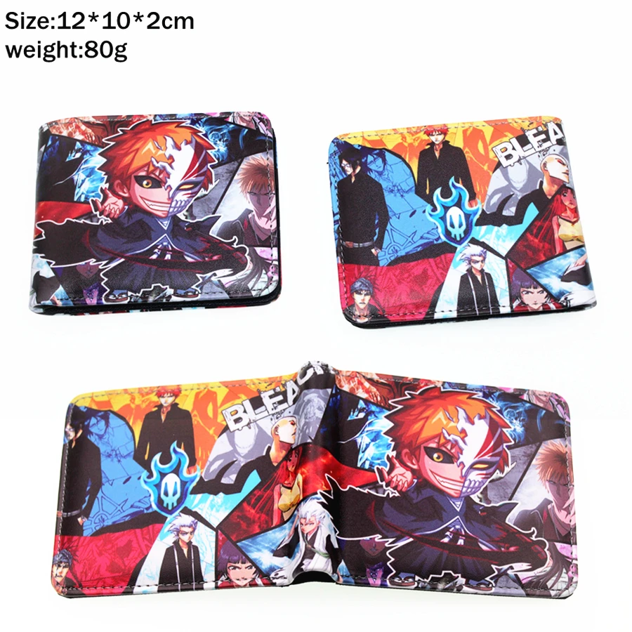 Anime Bleach Kurosaki Ichigo Pu wallet Boys Girls zipper Coin Pocket Short Bifold Photo Card Holder Layers Leather Purse Gift