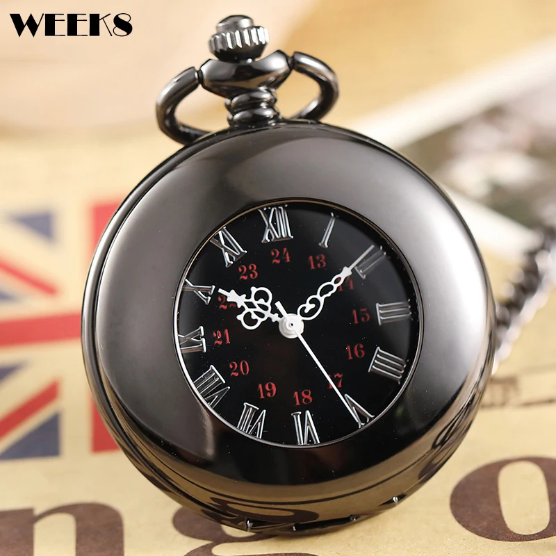 

Roman Numeral Mechanical Pocket Watch Smooth Case Vintage Engraved Steampunk Skeleton Fob Chain Clock for Men Women Collection