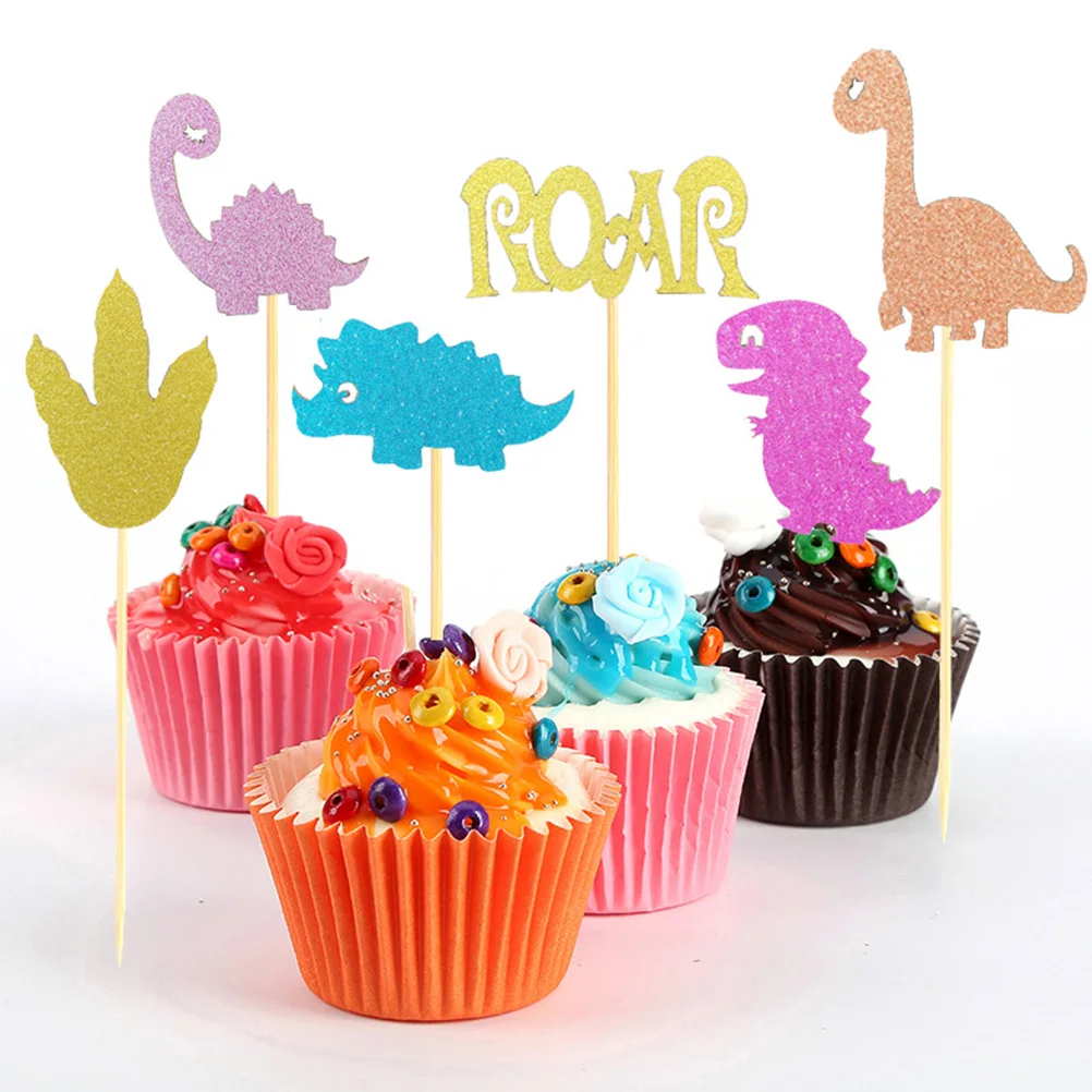 24 шт торт Топпер Бумага животных Динозавр мультфильм кекс вечерние поставки