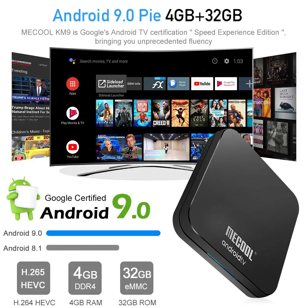 ТВ приставка MECOOL KM9 PRO сертифицированная Google Android 9 0 ATV 4G 32G TV Amlogic S905X2 4 K двойной Wifi