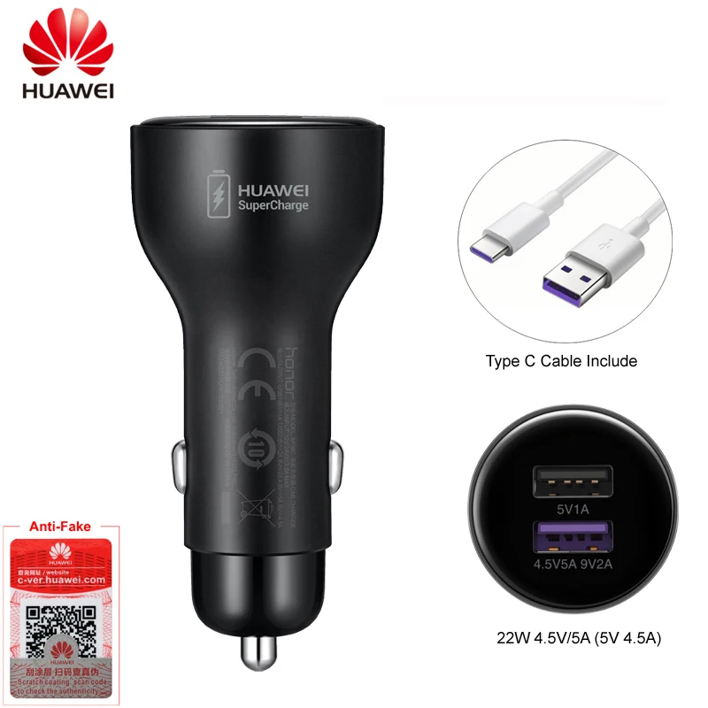 Автомобильное зарядное устройство Huawei SuperCharge 22 Вт (с кабелем типа C) 4 5 в А для Mate 20