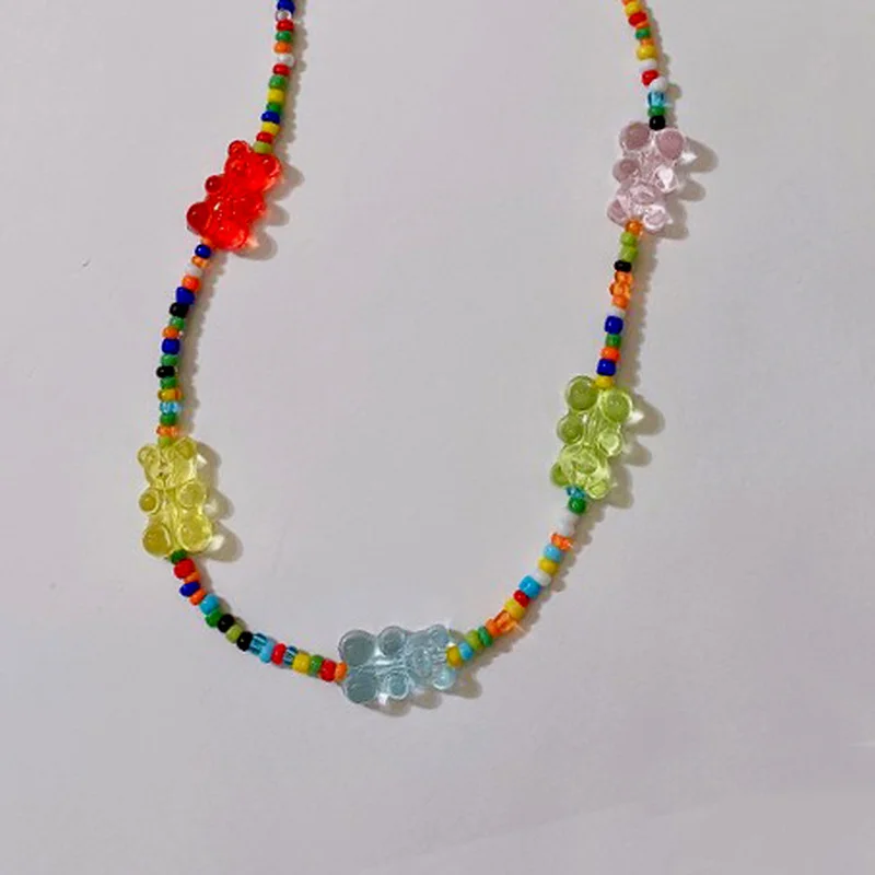 

Cute Colorful Bear Choker Necklaces For Women Girls Trendy Resin Animal Bear Charms Necklace Fashion Jewelry Gifts