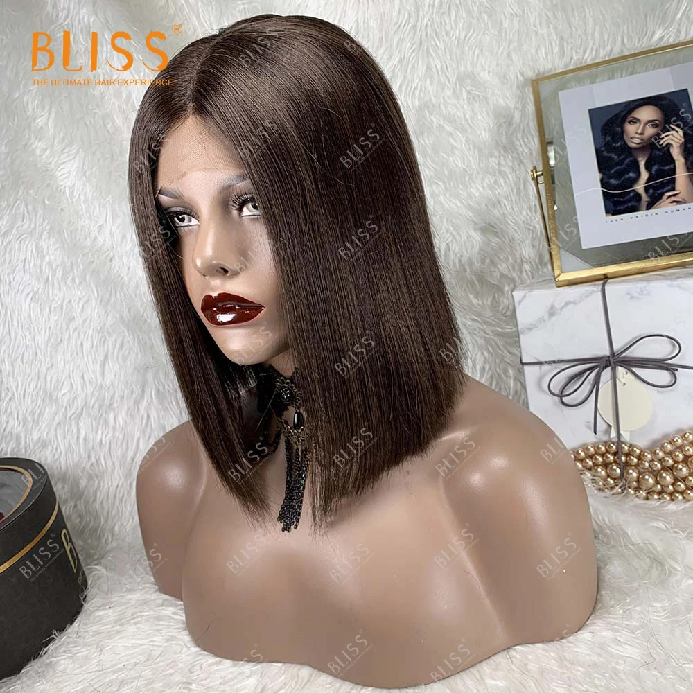 BLISS Blunt Cut Bob Wig Brazilian Straight Human Hair Wigs For Black Women 12inch Middle Part Length | Шиньоны и парики