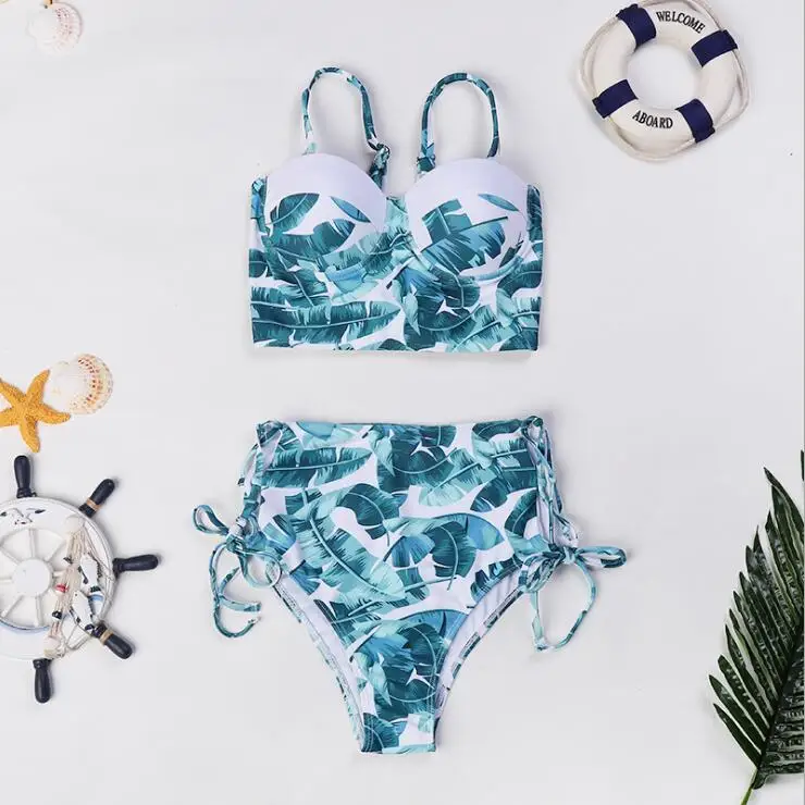 

2020 High Waist swimwear women Printed Bandage Bikini set Push up swimsuit female Sexy Biquinis bathing suit bather Beach wear