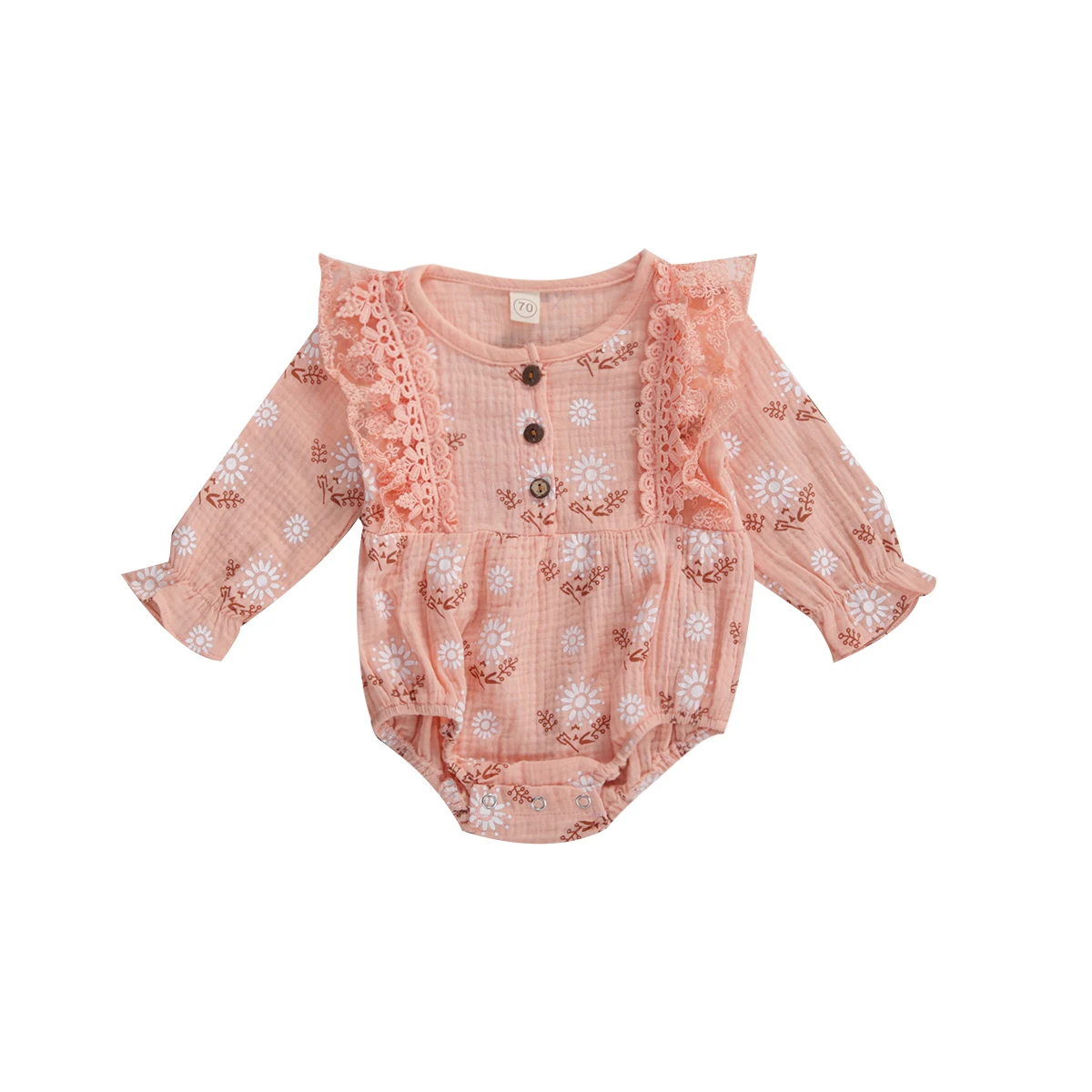 

2020 Autumn Baby Girls Outfits Long Sleeve Round Collar Rompers Toddler Sweet Floral Print Ruffle Jumpsuits 0-18M Clothing