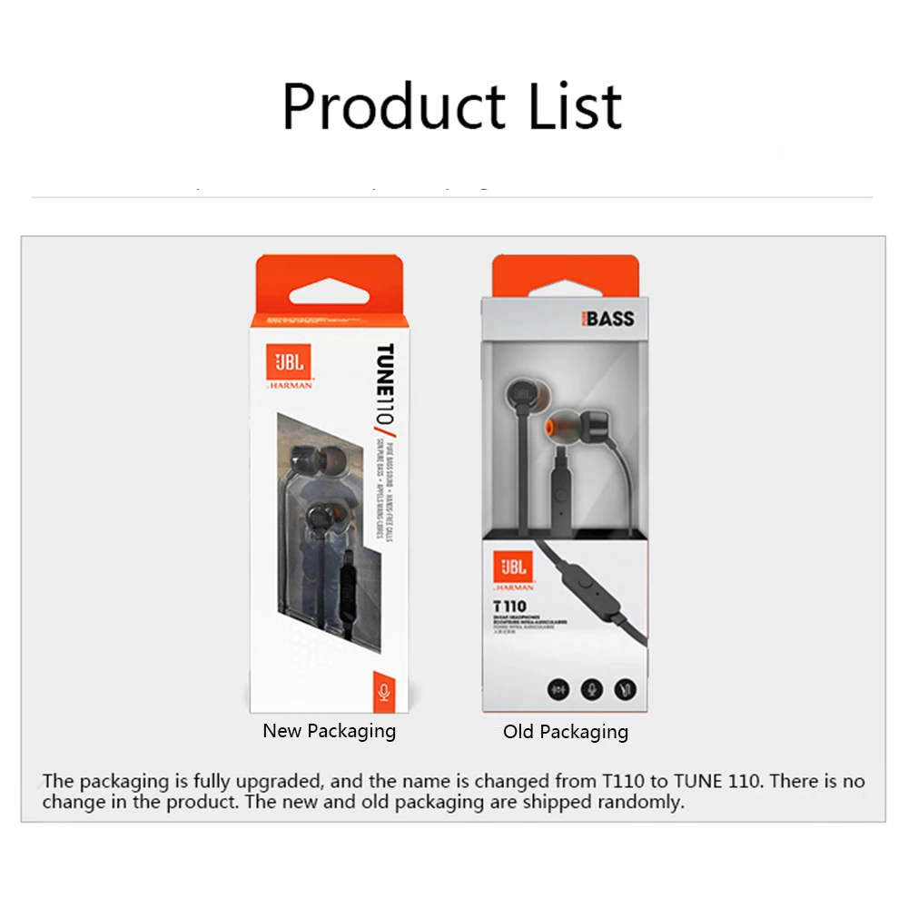 

JBL T110 3.5mm Wired Earphones Stereo Music Deep Bass Earbuds Headset Sports Earphone In-line Control Hands-free with Microphone