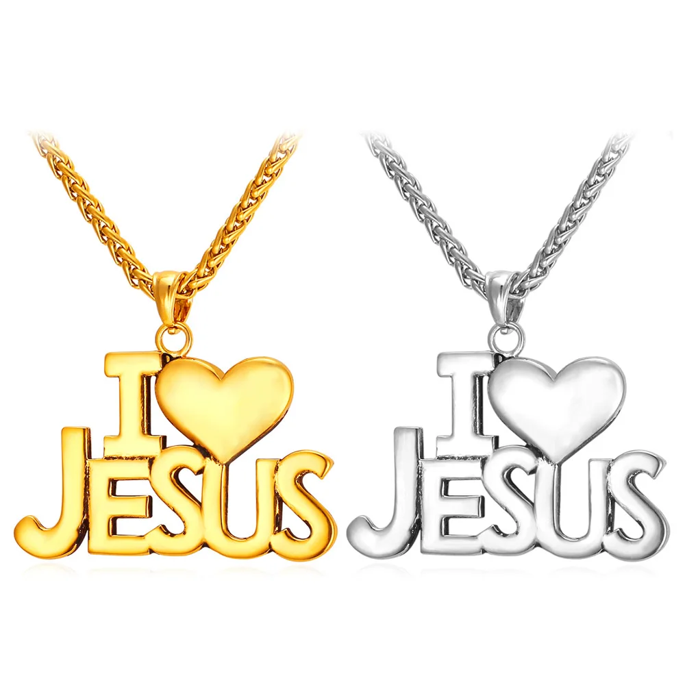 

Collare Jesus Pieces Necklaces & Pendants Gold Color Stainless Steel 'I Love Jesus' Wholesale Necklace Christian Jewelry P212