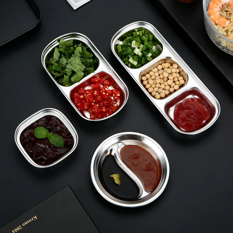 

304 stainless steel deepened seasoning dish hot pot barbecue restaurant dipping side dish separate grid dish kimchi sauce season