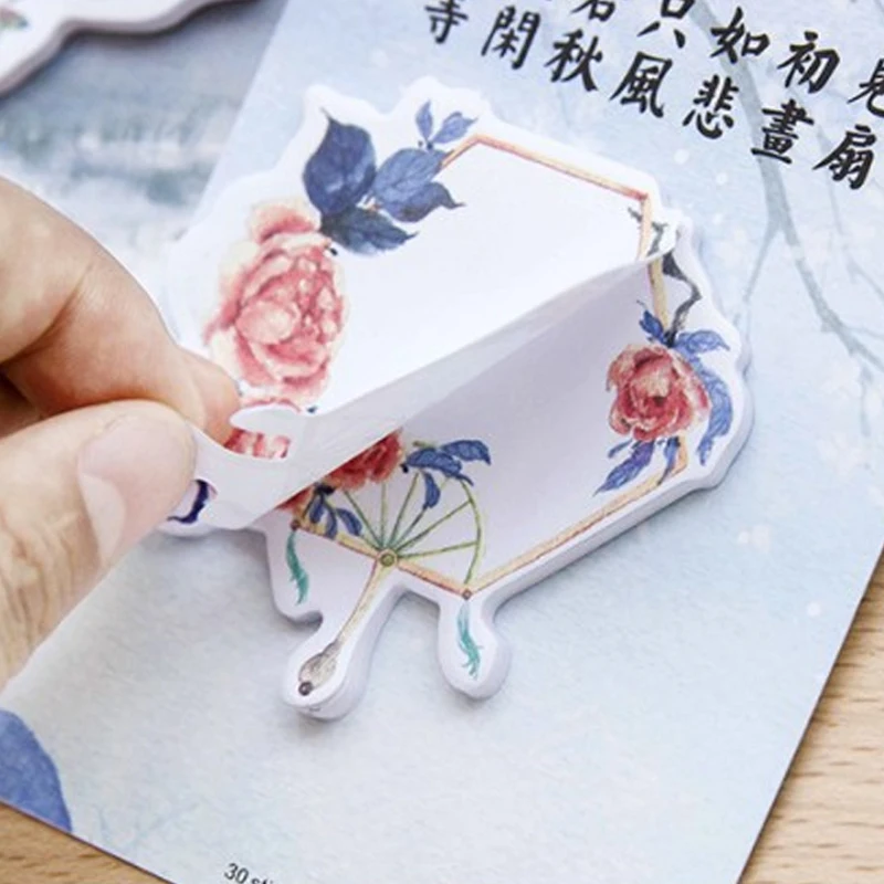 

40packs/lot New Antique Painting Fan Series Self-Adhesive Memo Pad Sticky Notes Office Stationery School Supplies