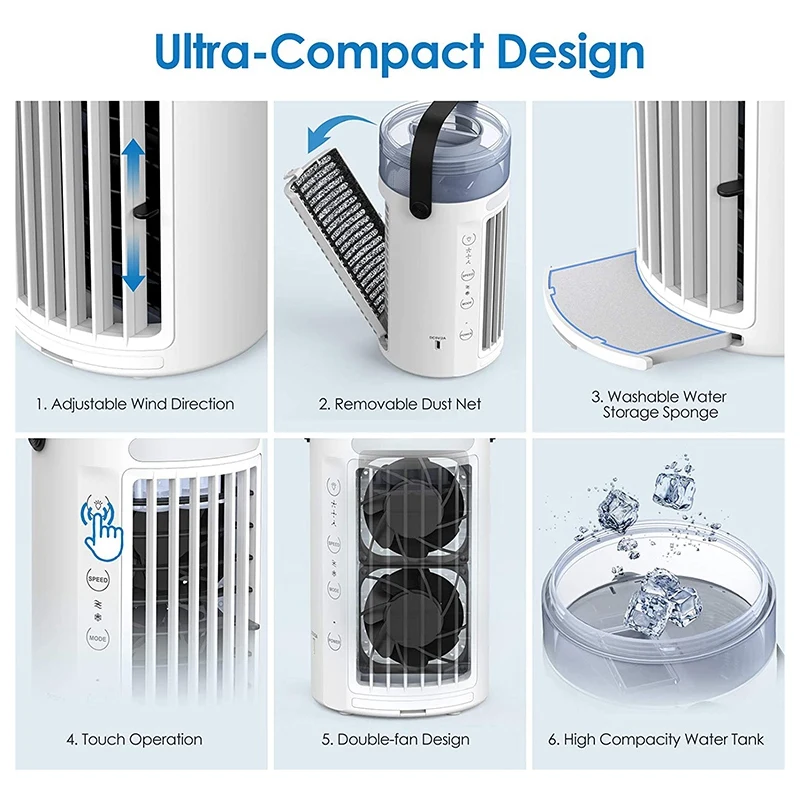 저렴한 휴대용 에어 컨디셔너 팬, 3 단 바람, 조용한 소형 에어 쿨러 데스크 미스트 AC 팬이있는 개인 증발 쿨러