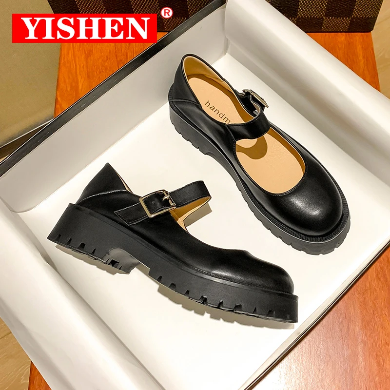 

YISHEN Spring Shoes Women British Style 2021 New Thick-soled College Style Casual Loafers Genuine Leather Fashion Shoes Girls
