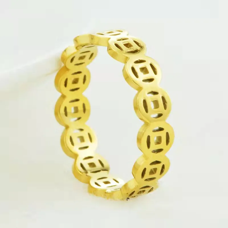 

Vintage Titanium Steel Coin Ring Copper Money Lucky Gathering Transfer Ring 18k Gold Index Finger Ring Women's Personalized Gift