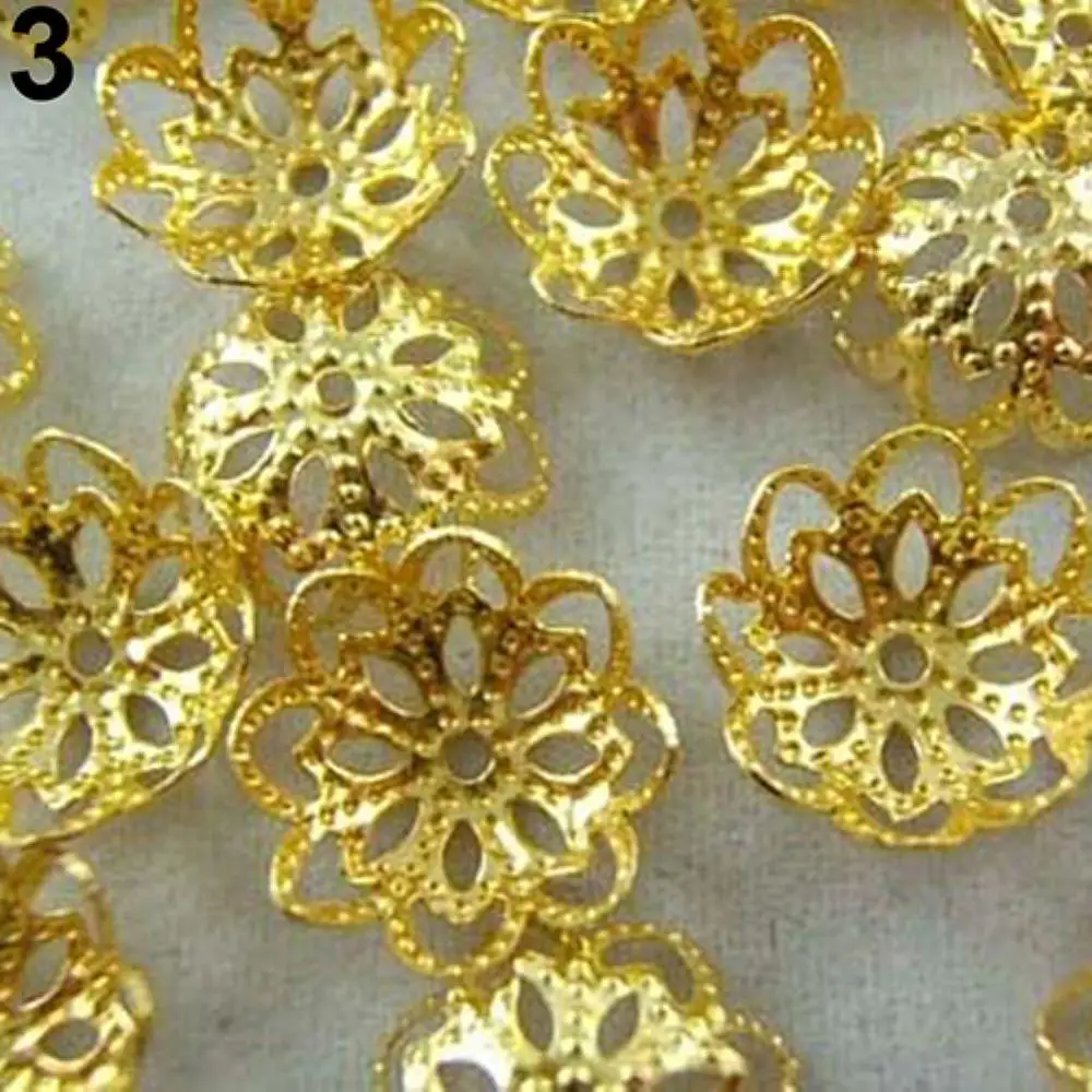 

200 Pcs Fashion Metal Filigree Hollow Flower 9MM Bead Caps Jewelry Making Findings DIY Loose Beads Necklace Bracelet Earrings