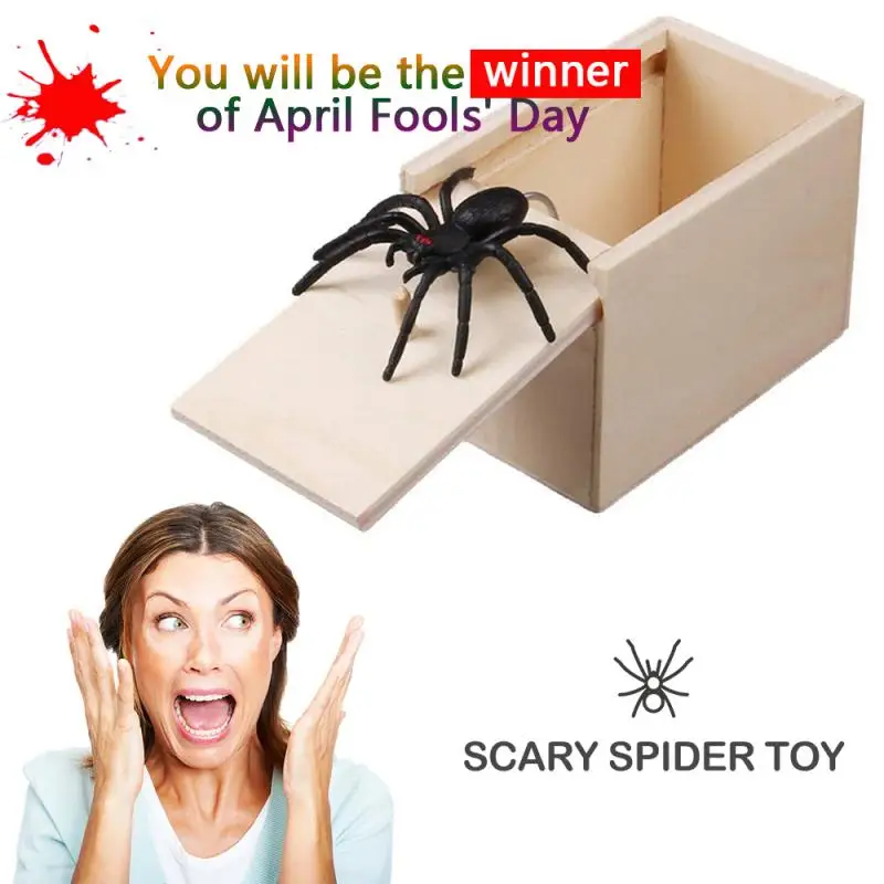 

April Fool's Day Gift Wooden Prank Spider Scare Box Hide In Case Trick Home Office Funny Play Joke Gift Toy Horror Gag Toys