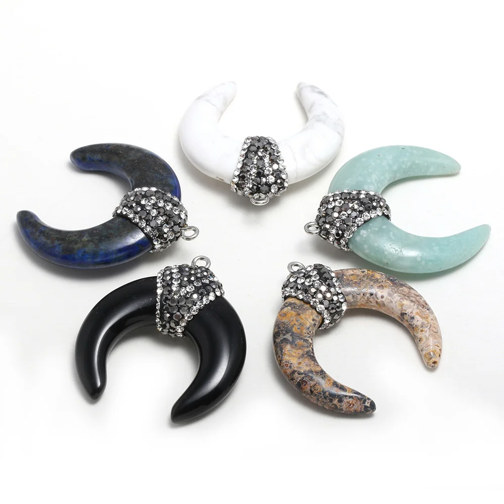

1pc Natural Stone Pendants Horns Shape Lapis lazuli Turquoise Charms for Jewelry Making Women Necklace Earrings Gift 35x40mm