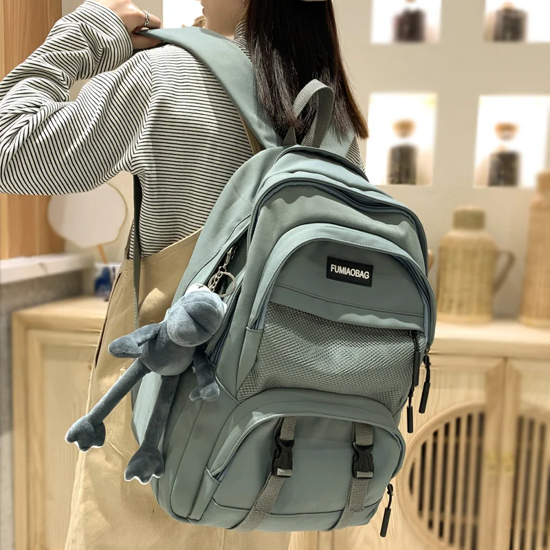 

women's Multi Pocket nylon raincoat backpack, large capacity travel bag, girl's schoolbag