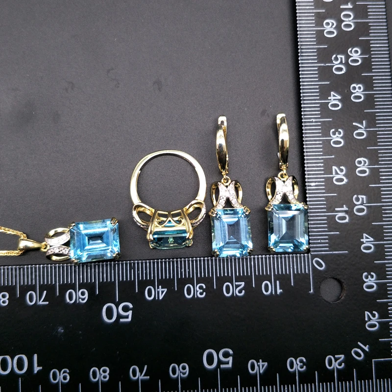 Колье и серьги женские колье из серебра украшения с голубым топазом пробы в