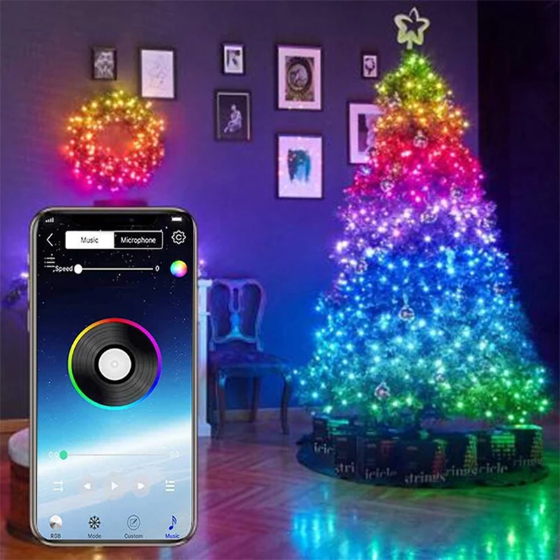 

Christmas Tree Decoration Lights Custom LED String Lights App Remote Control Light RGB Christmas String Lights New Year Decor