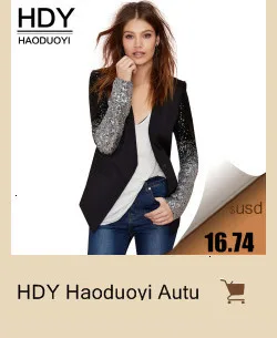 HDY Haoduoyi весна осень Блестящий для женщин с длинным рукавом блейзер с серебряными пайетками вечерний стиль модный пиджак повседневный стиль уличная одежда отложной воротник костюмы кардиган удлиненный жаке