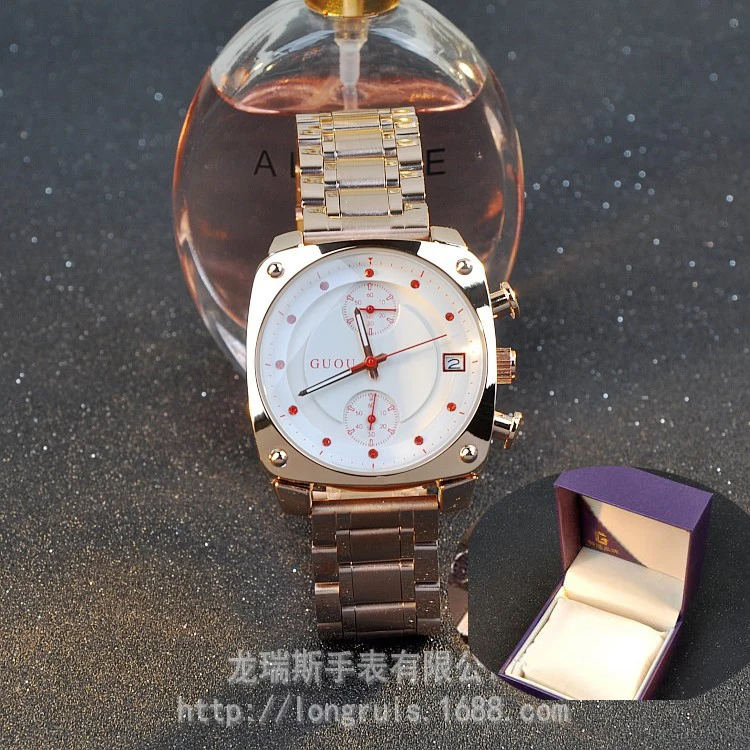 Steel Red With Box Модные брендовые женские и мужские унисекс роскошные часы из розового золота, стали и кожи, часы с календарем, квадратный циферблат, водонепроницаемые часы, подарок для влюбленных - Цвет: Steel Red With Box