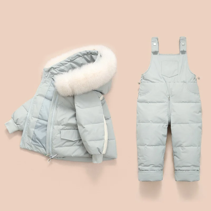 

Baby Down Jacket Suit for Children Girls 1-4 Years Old Winter Baby Suspender Trousers Female Child Girl 90% Duck Fur Ski Suit