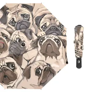 Зонт мужскойженскиймужской, полностью автоматический, забавные мопсы, ветрозащитный, три сложения, защита от дождя и солнца, 8 спиц
