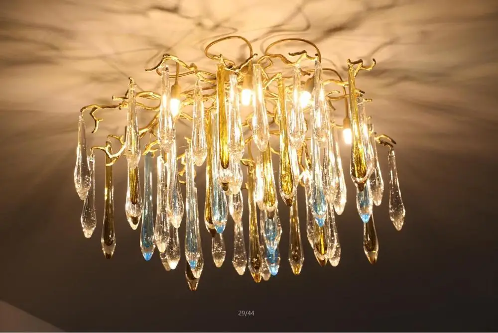 Low floor copper branch crystal chandelier French living room dining lamp American minimalist designer villa | Лампы и освещение