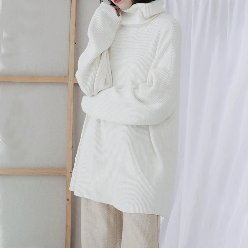 CHICEVER корейский вязаный свитер для женщин водолазка с длинным рукавом Свободный