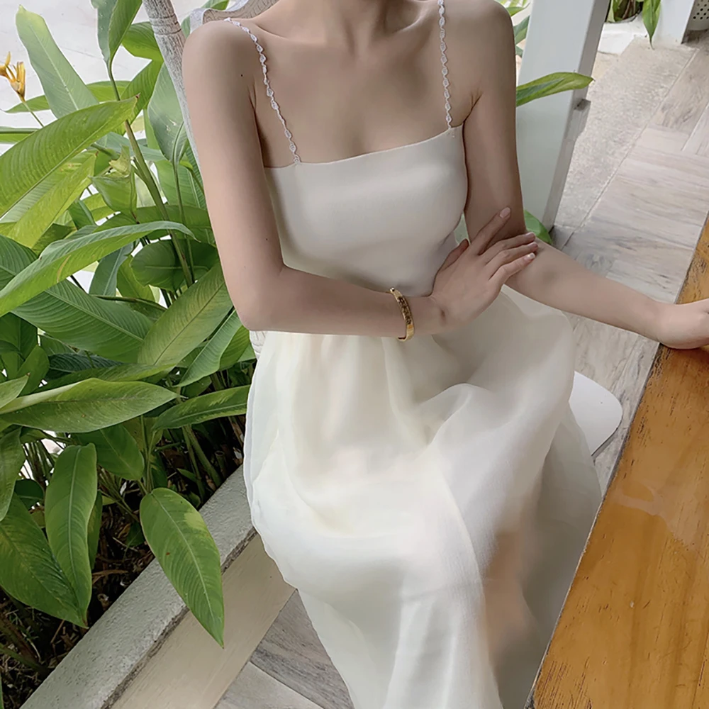 

Summer 2021 Women's Clothing Tulle Tube White Elegant Slip Dress Cottagecore Aesthetic Korean Fashion Kawaii Sukienka