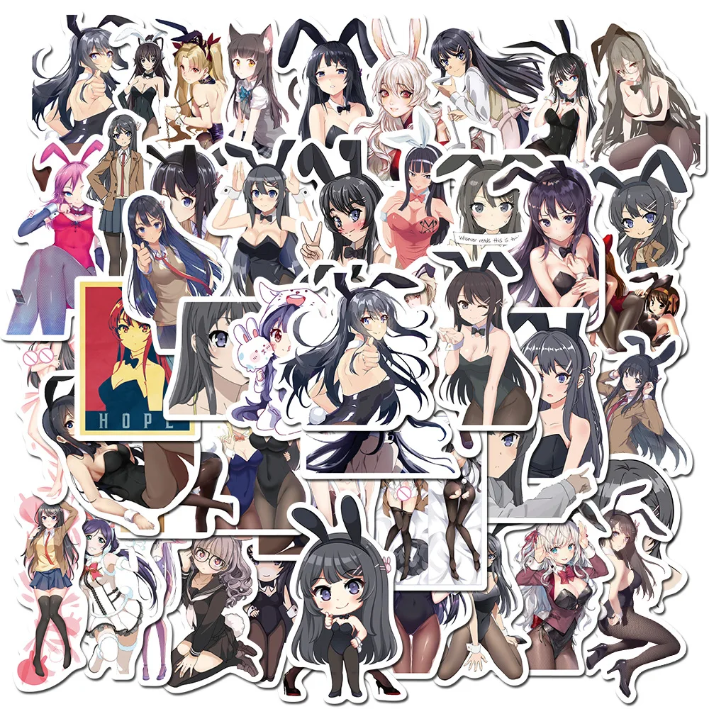 50 шт. аниме сексуальные стикеры Pinup Bunny Girl Waifu наклейки для чемодана ноутбука