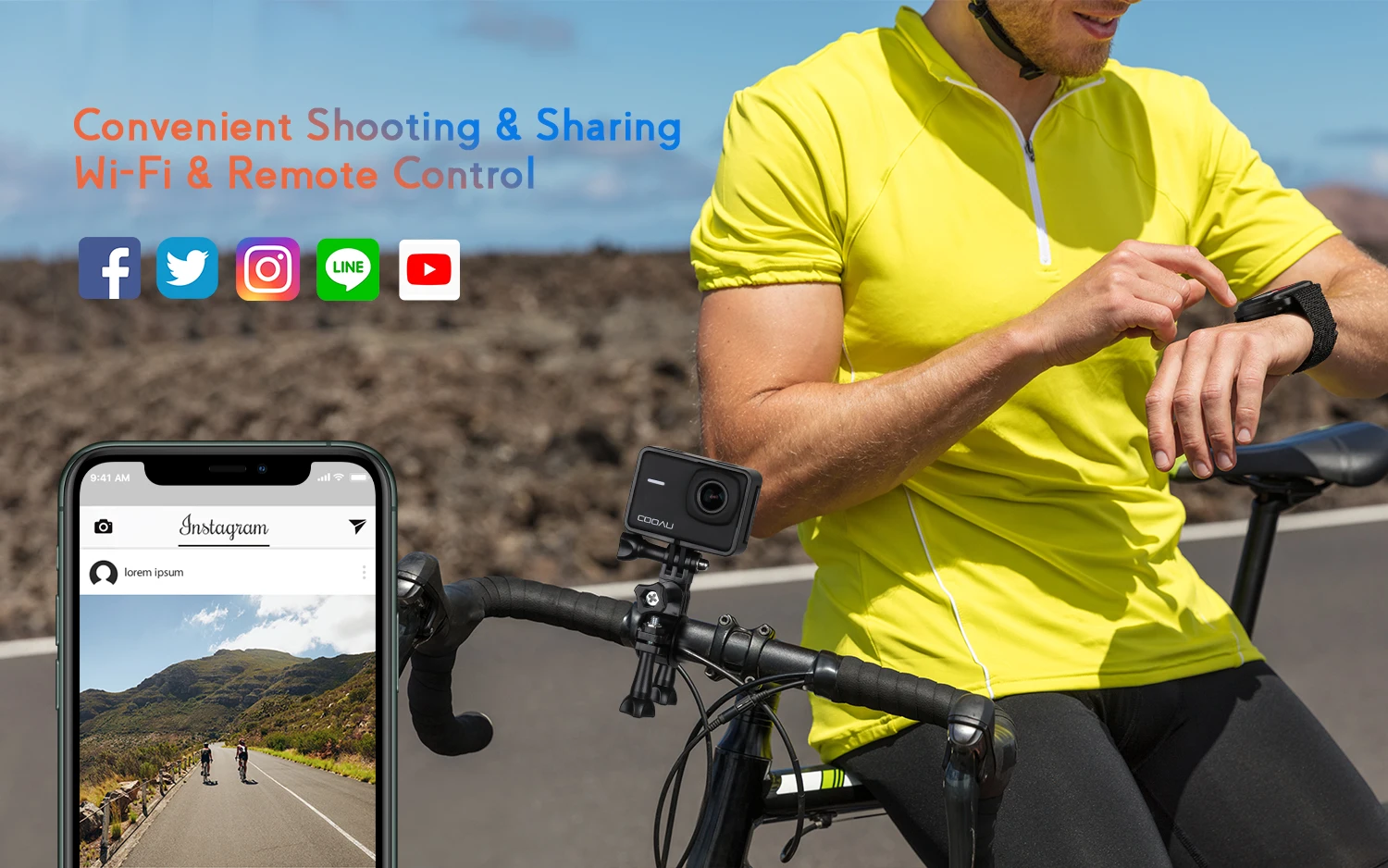 COOAU SPC02 Экшн-камера Ultra HD 4K / 60fps WiFi 2 0 &quot20MP подводный водонепроницаемый шлем видео
