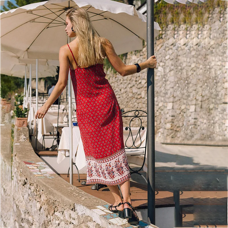 

2020 new designer women's dress women's summer holiday dress print suspender dress Beach Dress