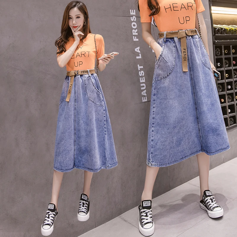 2019 Новая мода Большой Размеры Высокая Талия Джинсовая юбка Для женщин лето осень
